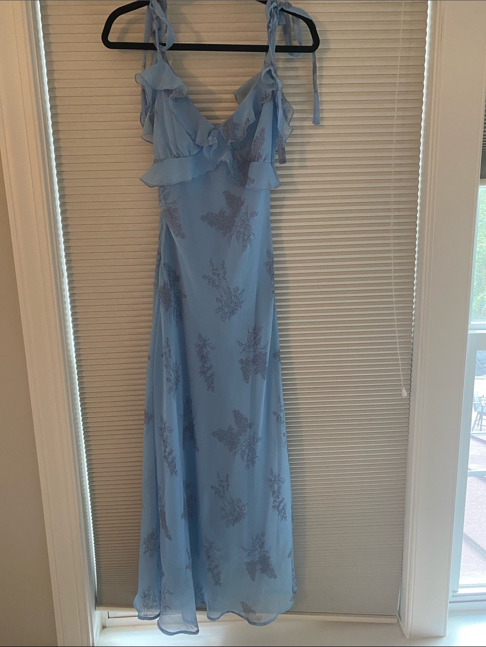 RIHOAS Sky Blue Floral Ruffle Tie-Strap Maxi Dress